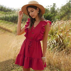 Casual Butterfly Sleeve Ruffle Dress-SavanaZon