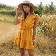 Casual Butterfly Sleeve Ruffle Dress-SavanaZon