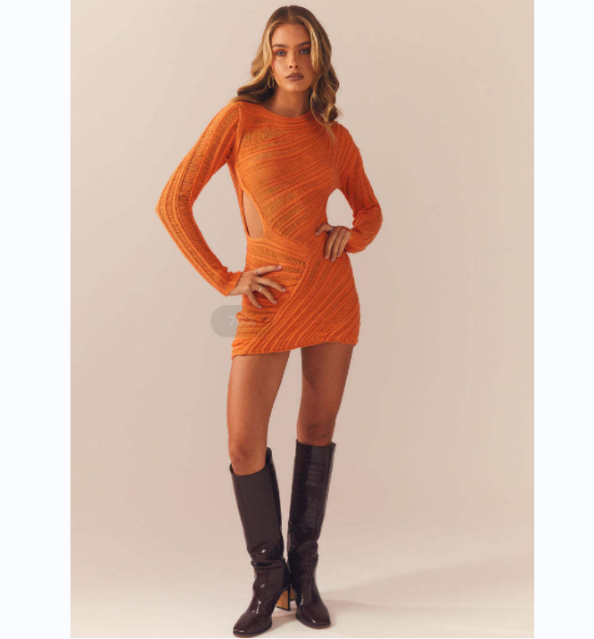 Women Sweater Long Sleeve Hollowed Dress-SavanaZon