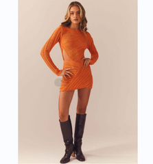 Women Sweater Long Sleeve Hollowed Dress-SavanaZon